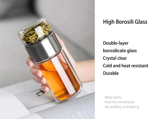 PureBrew 420ML Double Wall Glass Tea Infuser Bottle With Filter 4