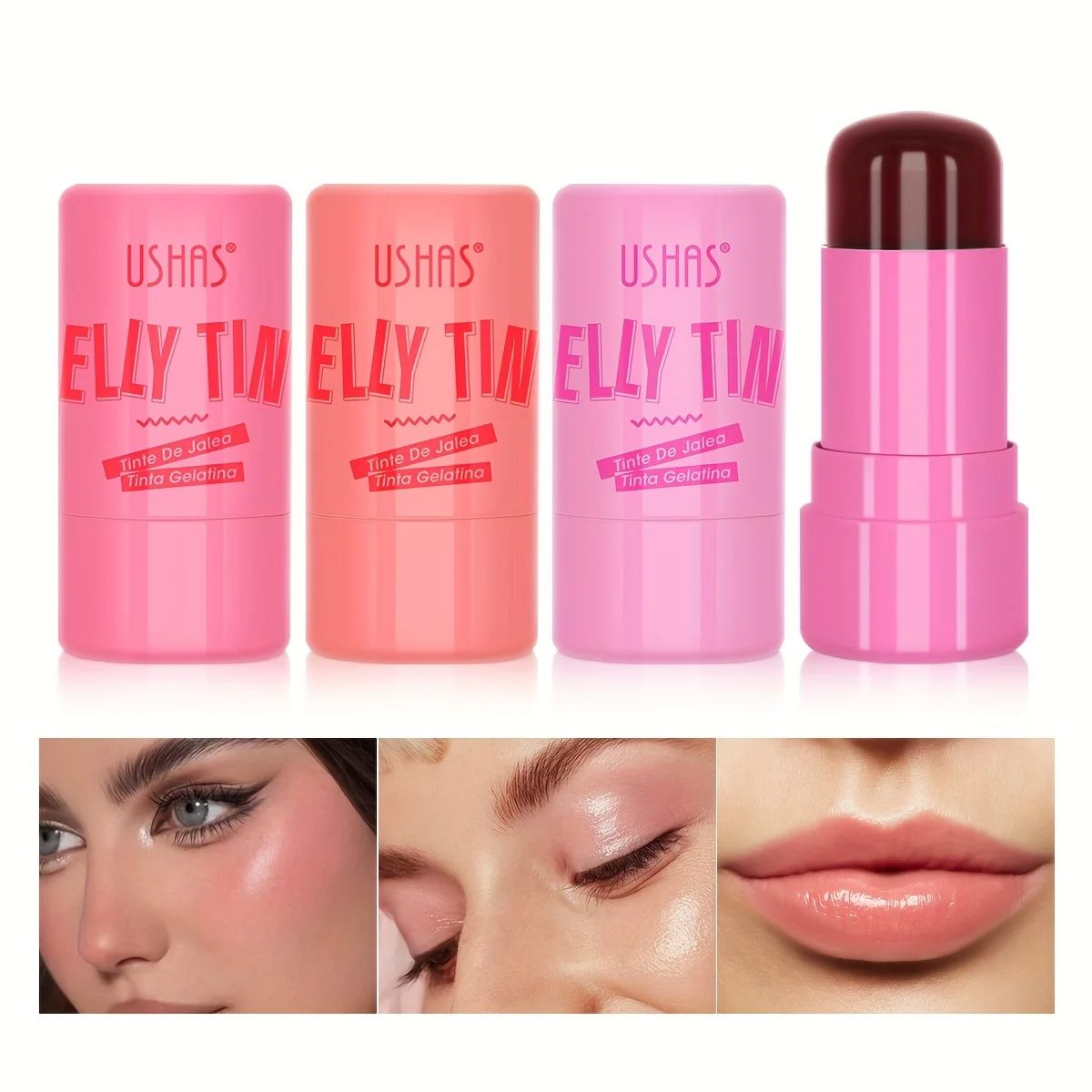 Jelly Blush Stick Lip Balm Eyeshadow, Multi-Use Matte Blush, Moisturizing Brighten Lip Gloss Makeup Stick for Face & Lip