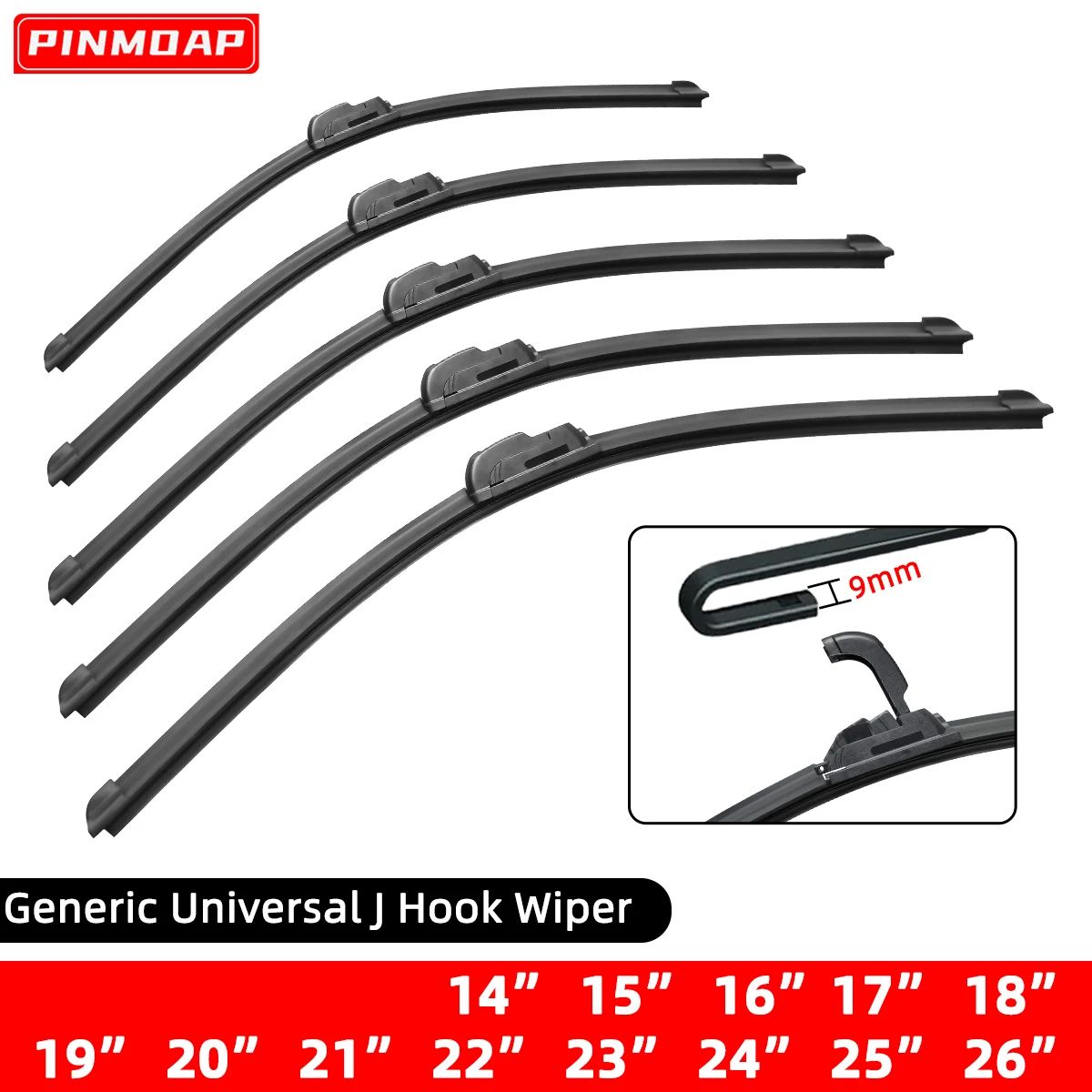 Universal Car Windshield Wiper Blades Hook Compatible, Frameless, Bracketless Soft Rubber Wiper for Streak-Free Cleaning