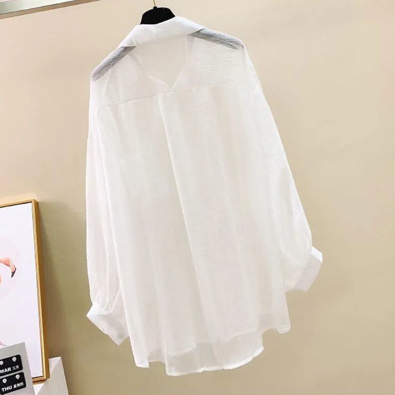 Summer Sunscreen Shirt Elegant Thin Chiffon Blouse Loose Top Casual Womens Cardigan Korean Harajuku Style