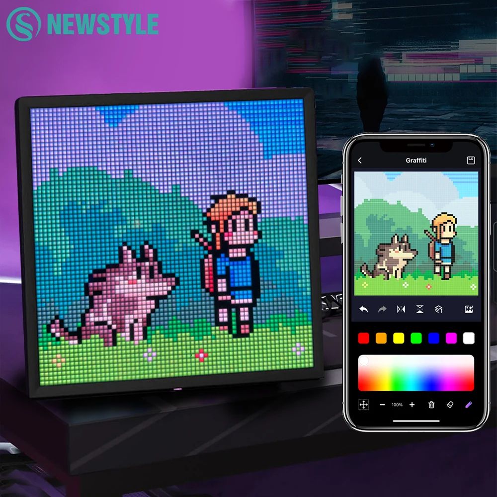 LED Pixel Display Matrix Panel, Programmable Pixel Art Display with Bluetooth App Control, Creative Animated Screen