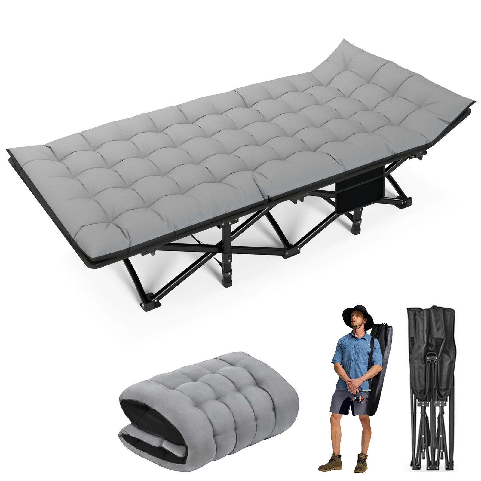 Heavy Duty Folding Camping Cot, Portable Outdoor Bed for Adults, Ideal for Festivals, Beach, RV, and Home Use