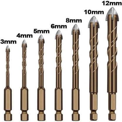ProBore Multi-Surface Masonry & Tile Drill Bit Set (3mm–12mm, Hex Shank)