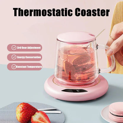 USB-Powered Thermostatic Heating Coaster – 3-Speed Adjustment for Home & Office