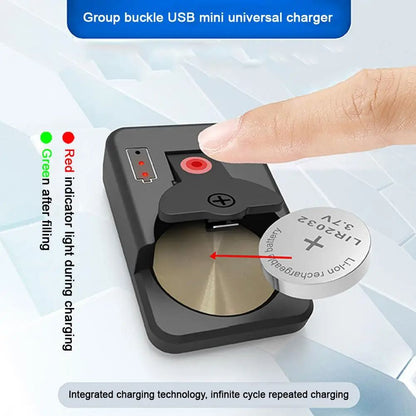 Universal Mini Button Battery Charger with LED Light, Portable Coin Cell Charger
