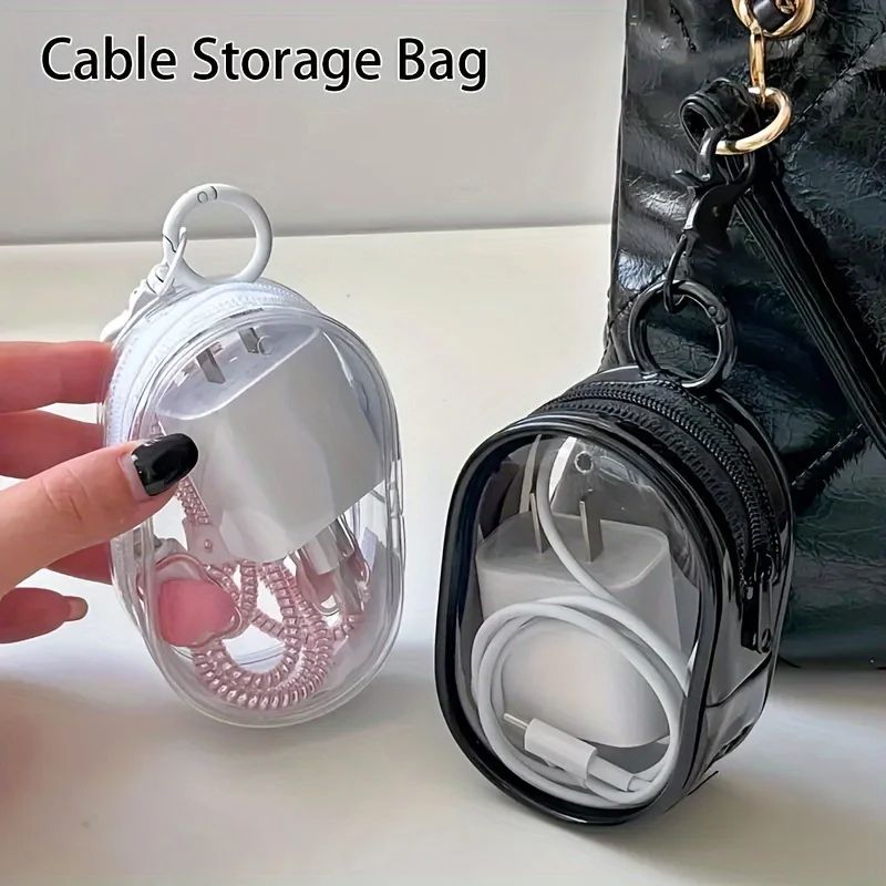 Portable Mini Clear Zipper Storage Bag – Compact Organizer for Earphones, Chargers & Small Essentials with Keychain Loop