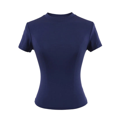 Slim Casual T Shirt Solid Short Sleeve Women Top HighQuality Fashion Trend 5