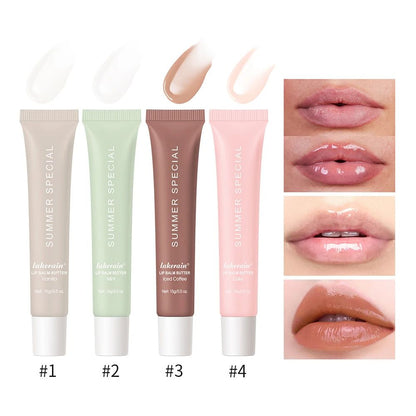 Summer Lip Balm Moisturizing Mirror Lip Gloss with Vanilla Mint Iced Coffee Cake Scent, Transparent Lip Oil for Hydrated