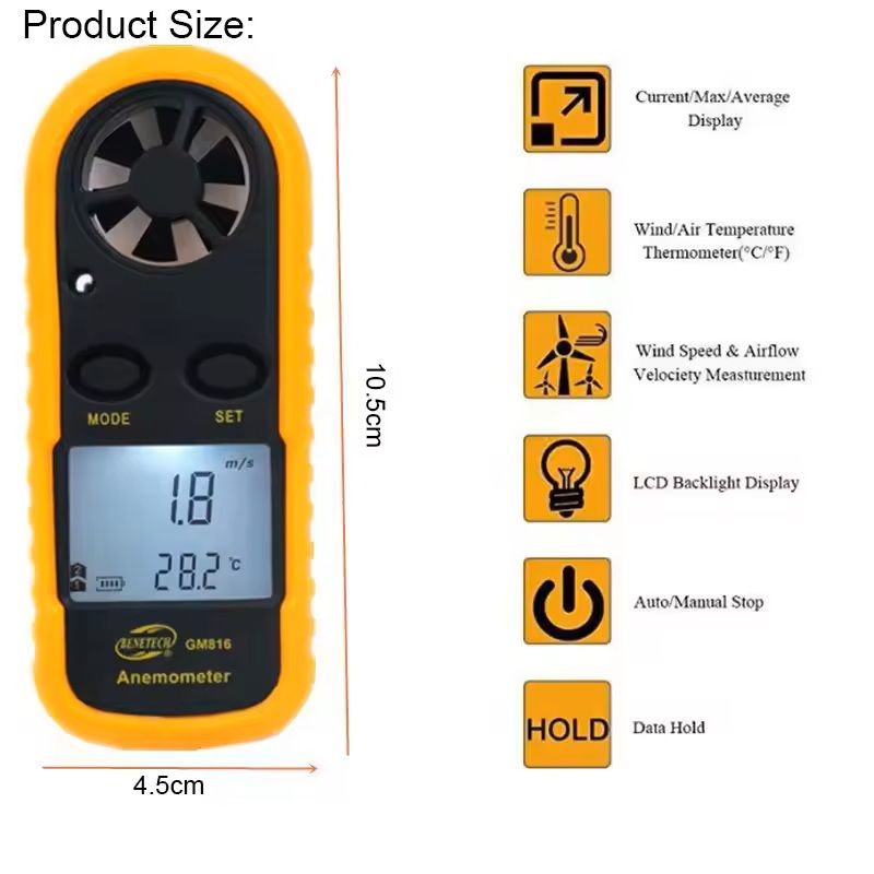 Mini Digital Anemometer With LCD And Temperature Display 5