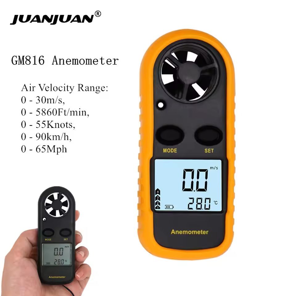 Mini Digital Anemometer with LCD and Temperature Display