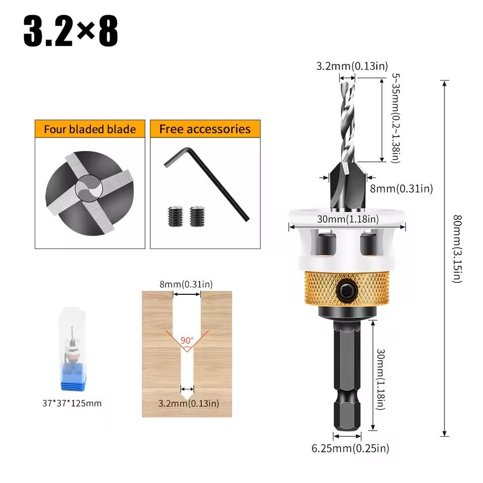 Adjustable Countersink Drill Bit Set For Woodworking And Precision Boring 2
