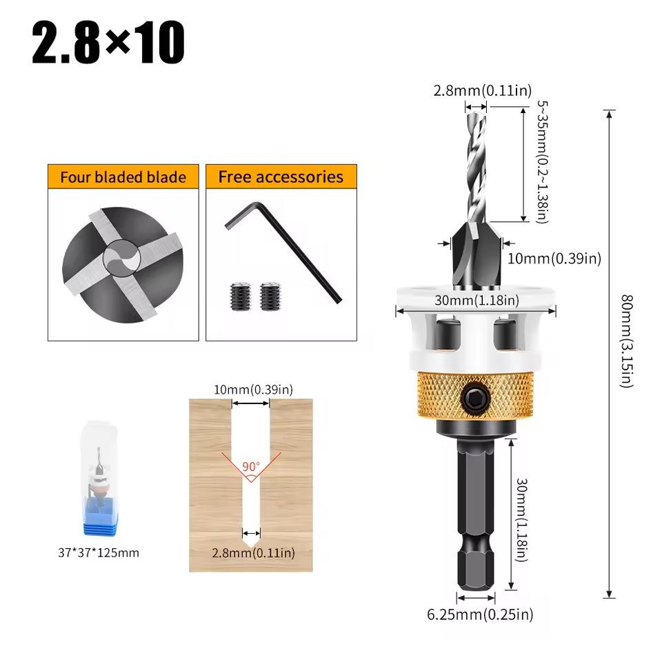 Adjustable Countersink Drill Bit Set For Woodworking And Precision Boring 3