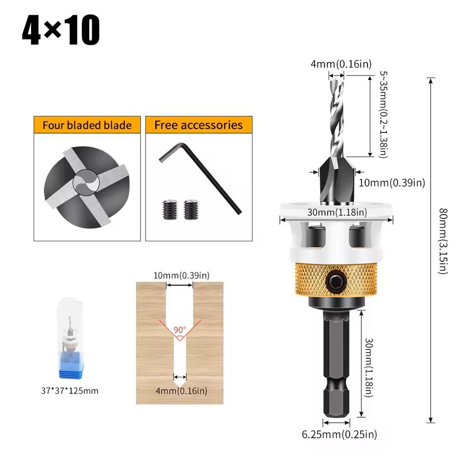 Adjustable Countersink Drill Bit Set For Woodworking And Precision Boring 6