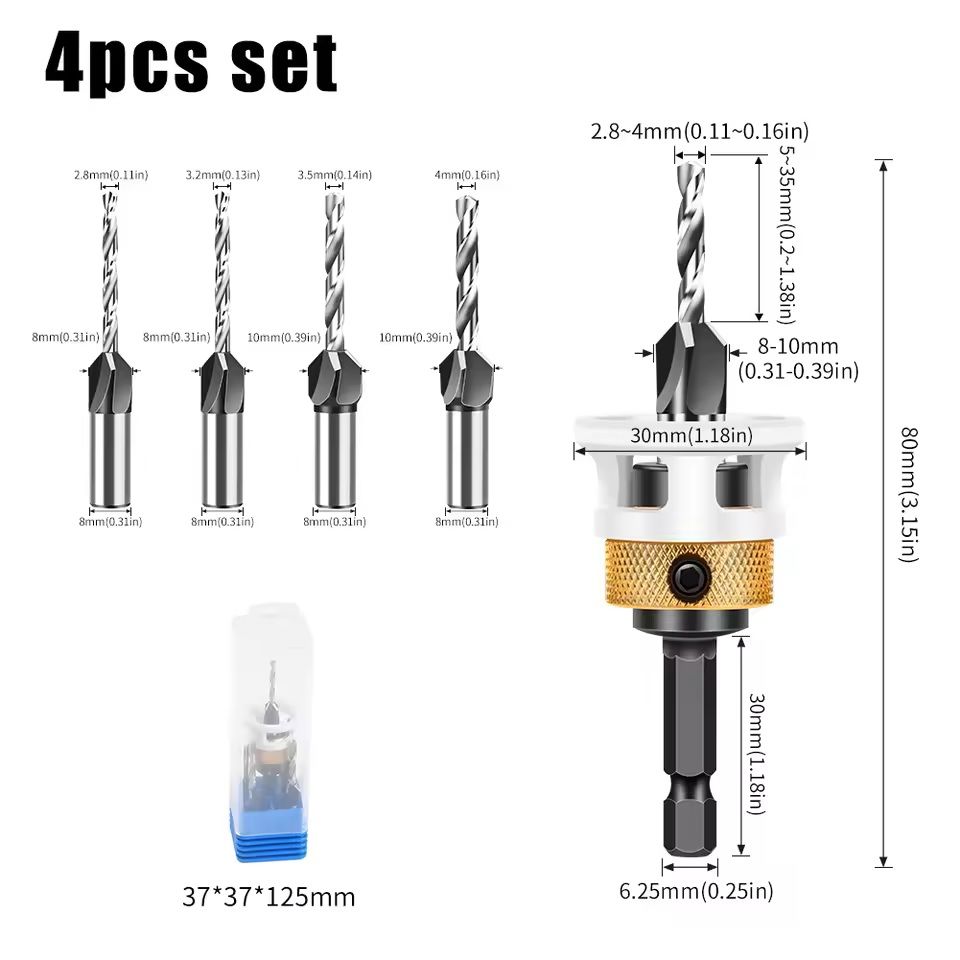 Adjustable Countersink Drill Bit Set For Woodworking And Precision Boring 7