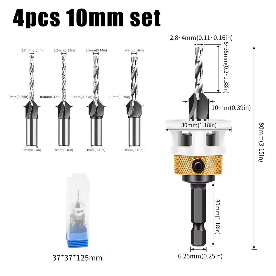 Adjustable Countersink Drill Bit Set For Woodworking And Precision Boring 8