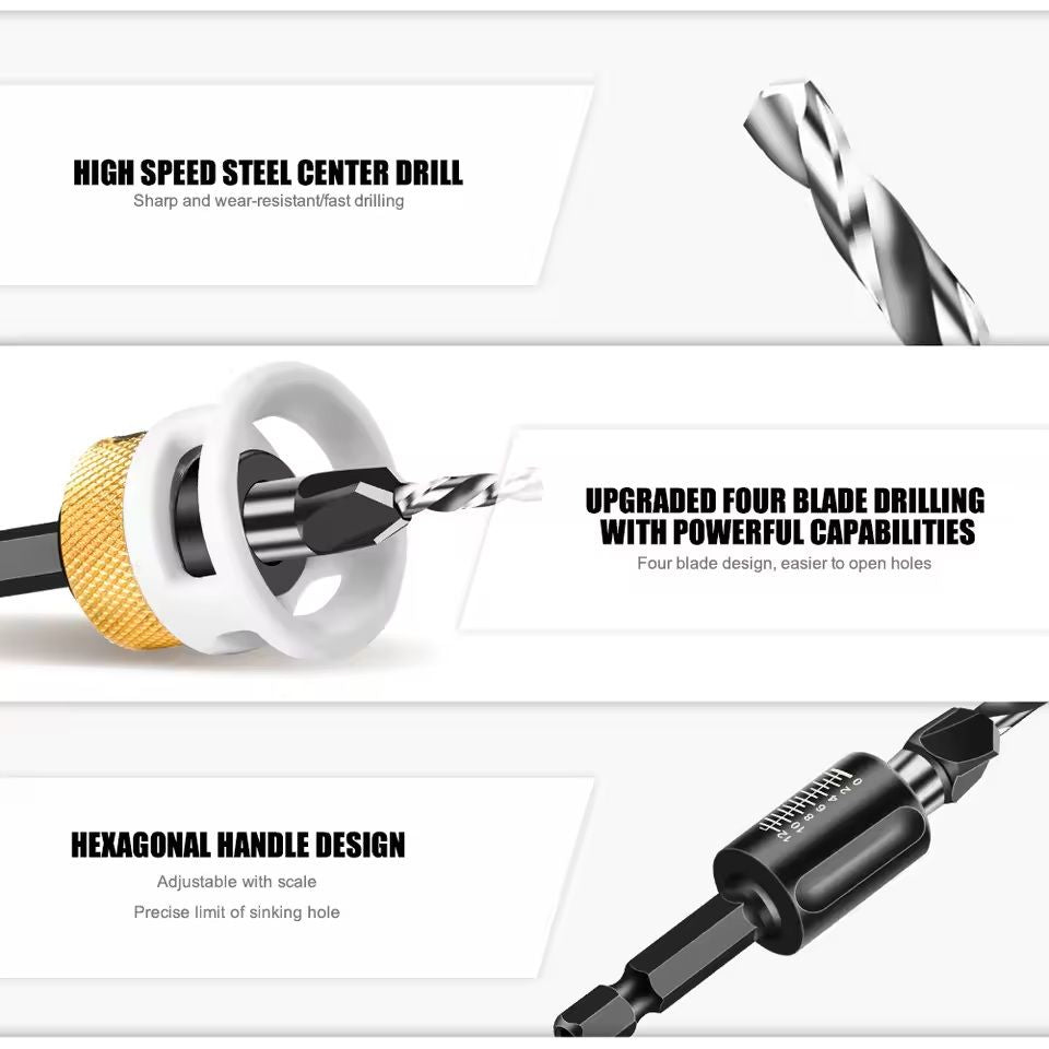 Adjustable Countersink Drill Bit Set For Woodworking And Precision Boring 17