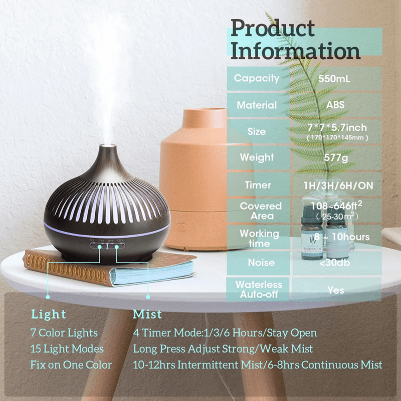 ZenMist 500ML Ultrasonic Essential Oil Diffuser With Remote Control  LED Light 2