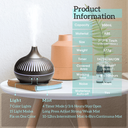 ZenMist 500ML Ultrasonic Essential Oil Diffuser With Remote Control  LED Light 2