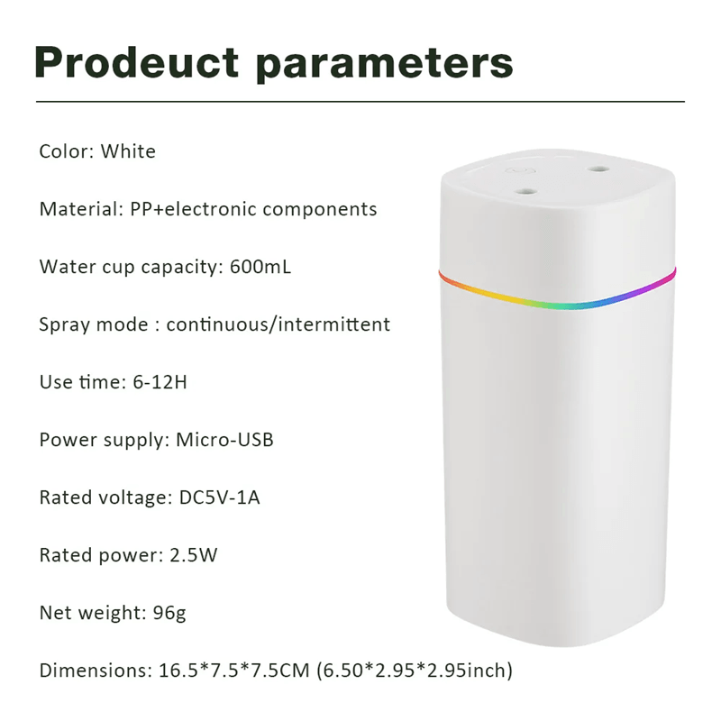 GlowMist 600ML USB Cool Mist Humidifier  Essential Oil Diffuser With Night Light 8