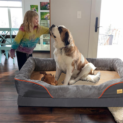 Jumbo Large Orthopedic Dog Bed Memory Foam Pet Sofa Couch With Removable Waterproof Cover  Elevated