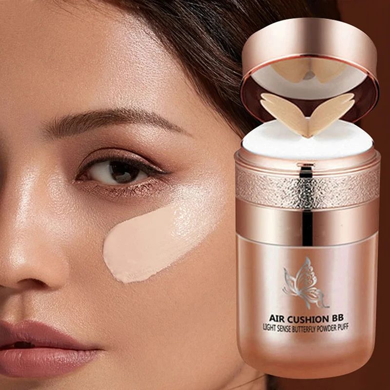 Air Cushion BB Cream Butterfly Powder Puff Moisturizing Foundation Concealer Whitening Waterproof Makeup for Oil-Control