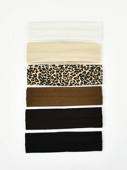 Simple Unisex Headbands SweatAbsorbing For Face Wash Yoga Running Cycling Solid Color  Leopard Prin 4