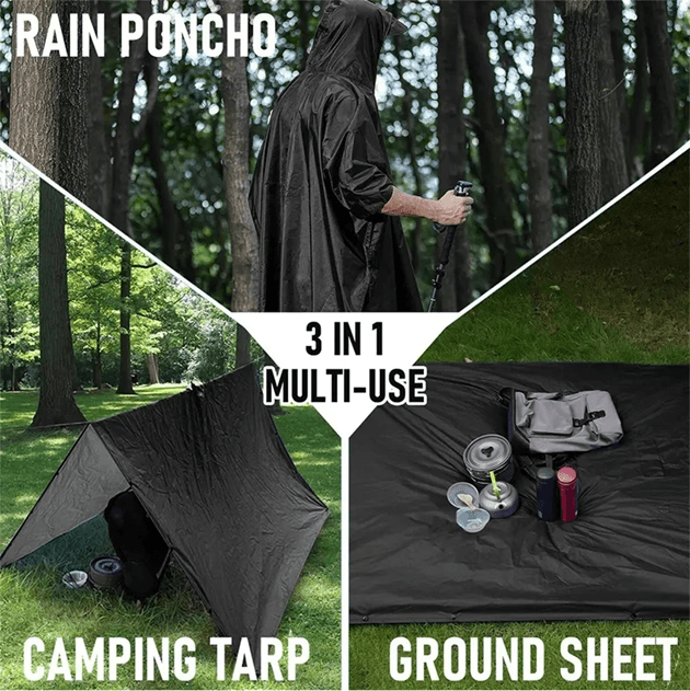 StormShield 3-in-1 Military Rain Poncho – Waterproof Tent, Raincoat & Tarp in One