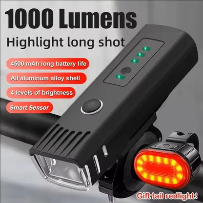 USB Rechargeable Bike Light Set with Smart Sensor and Waterproof Rear Flashlight