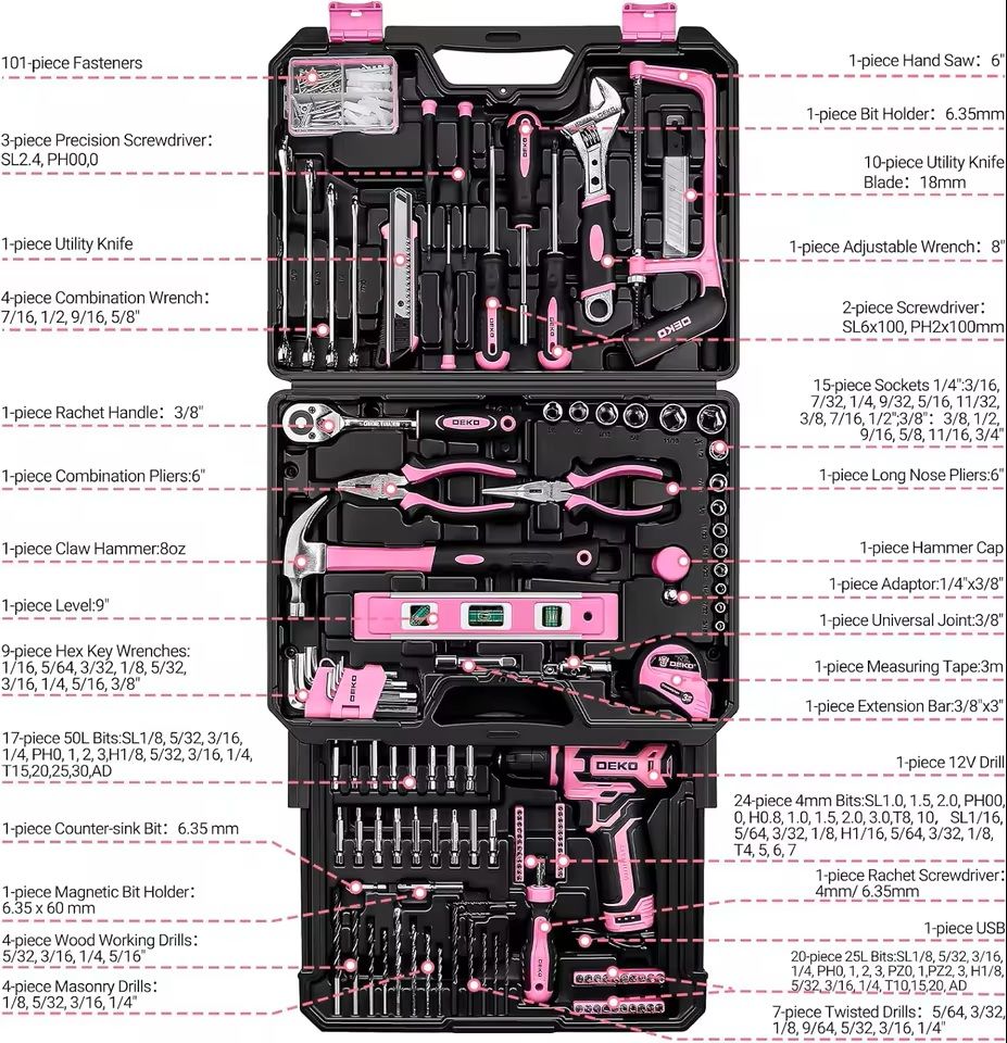Cordless Drill And Hand Tool Combo Kit With Storage Case And 12V Power Driver 1