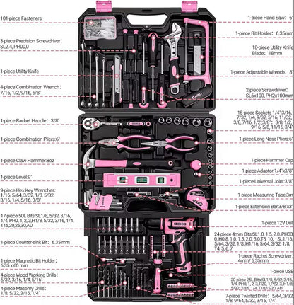 Cordless Drill And Hand Tool Combo Kit With Storage Case And 12V Power Driver 1