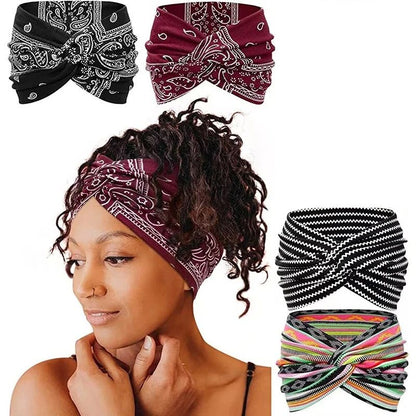 Boho Twisted Wide Headbands for Women, Extra Large Fashion Yoga Turban Hair Bands for Workout, Thick Hair Accessories