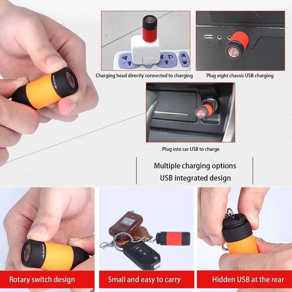 USB Rechargeable LED Keychain Flashlight Waterproof Mini Pocket Torch With Strong Light Outdoor Hik