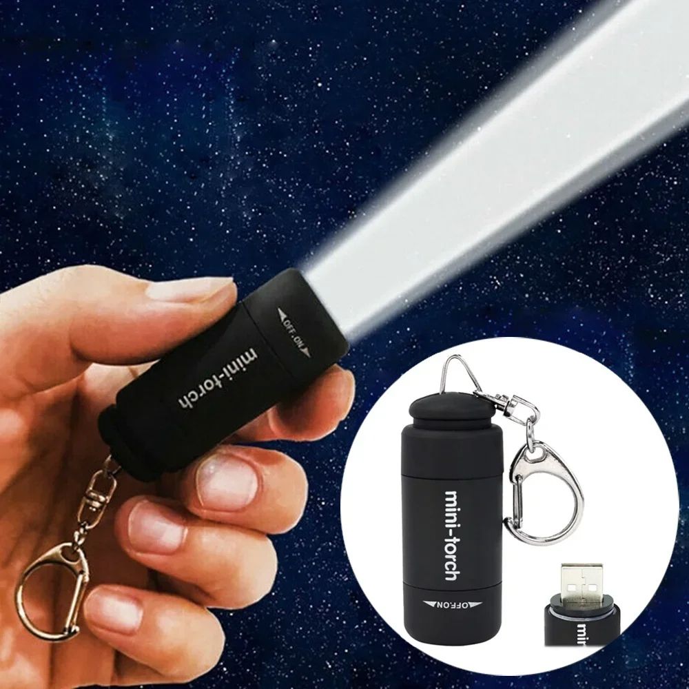 USB Rechargeable LED Keychain Flashlight, Waterproof Mini Pocket Torch with Strong Light, Outdoor Hiking Camping Light
