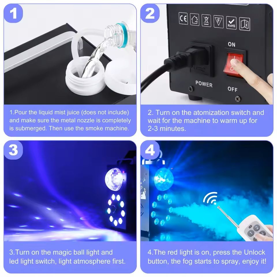 700W Smoke Machine With Wireless Remote And LED RGB Stage Light 2