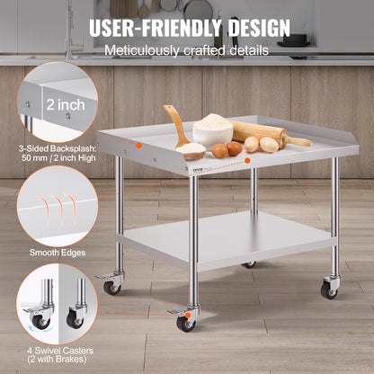 VEVOR Stainless Steel Work Table Commercial Food Prep Worktable W 4 Wheels Heavy Duty Prep Worktabl 3
