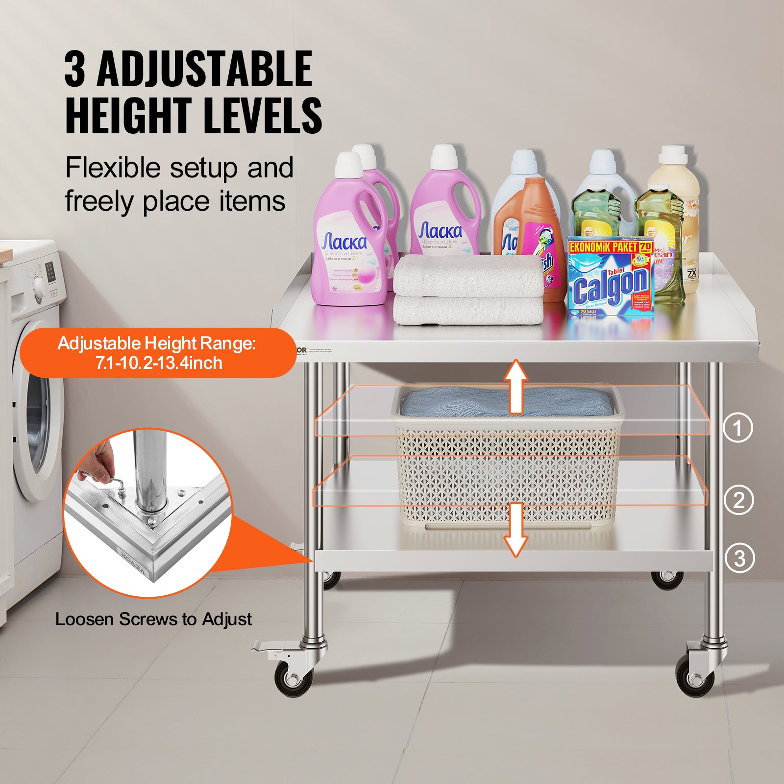 VEVOR Stainless Steel Work Table Commercial Food Prep Worktable W 4 Wheels Heavy Duty Prep Worktabl 4
