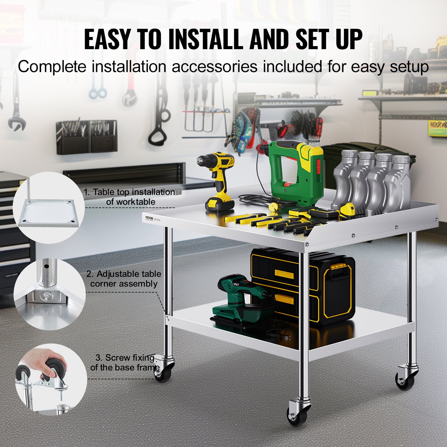 VEVOR Stainless Steel Work Table Commercial Food Prep Worktable W 4 Wheels Heavy Duty Prep Worktabl 5