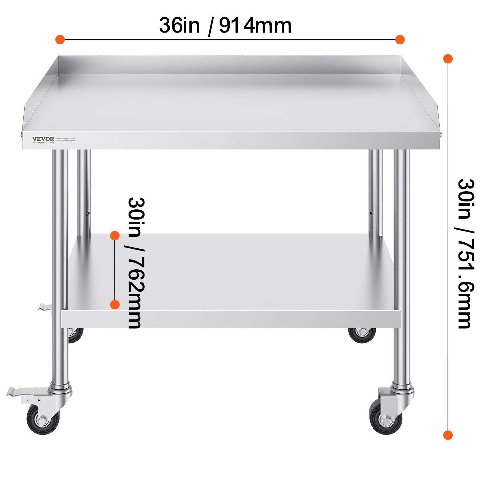 VEVOR Stainless Steel Work Table Commercial Food Prep Worktable W 4 Wheels Heavy Duty Prep Worktabl 8