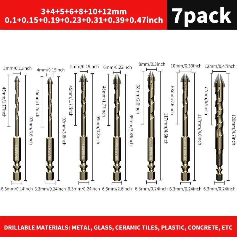 ToughBore Tungsten Carbide Tile And Glass Drill Bit Set  5pc7pc Multi Surface Set 1
