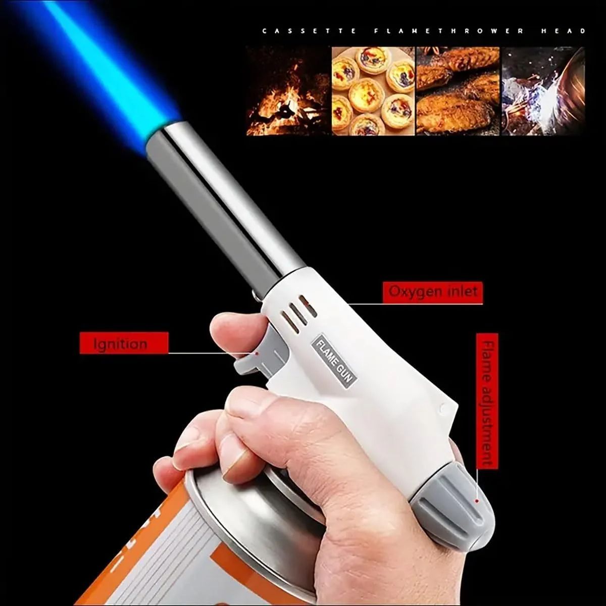 Professional Butane Gas Torch Lighter Windproof Camping, Baking, BBQ & Welding Flame Gun with Adjustable Fire Starter