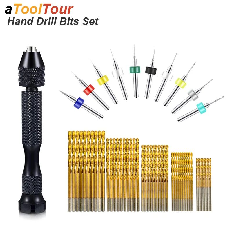 Precision Micro Mini Pin Vise Hand Drill Twist Bit Set, Rotary Tool Kit for PCB, Plastic, DIY Craft, Carving, & Jewelry