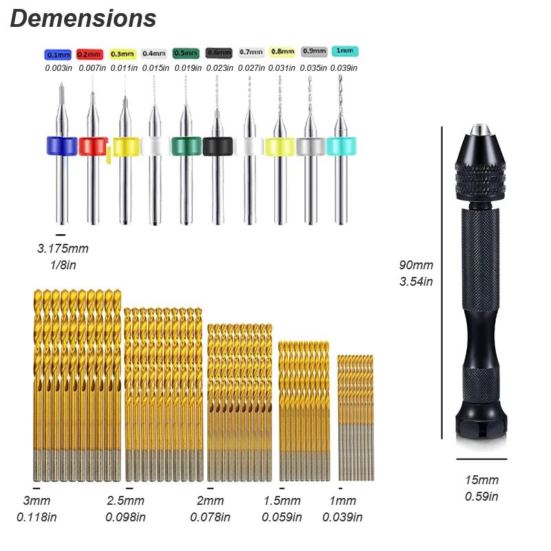 Precision Micro Mini Pin Vise Hand Drill Twist Bit Set Rotary Tool Kit For PCB Plastic DIY Craft Ca 1
