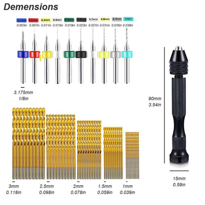 Precision Micro Mini Pin Vise Hand Drill Twist Bit Set Rotary Tool Kit For PCB Plastic DIY Craft Ca 1