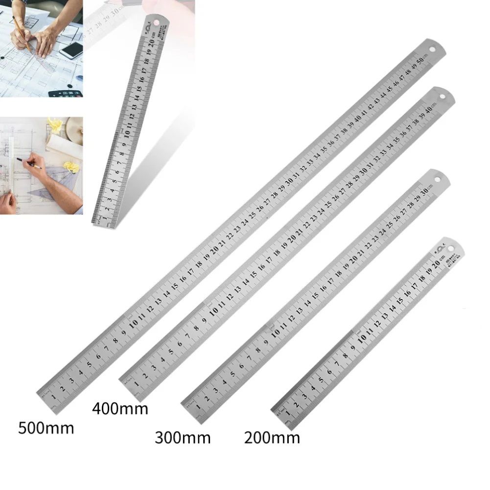 Stainless Steel Metal Straight Ruler, Double Sided Precision Measuring Tool for Professional Drafting, Woodworking