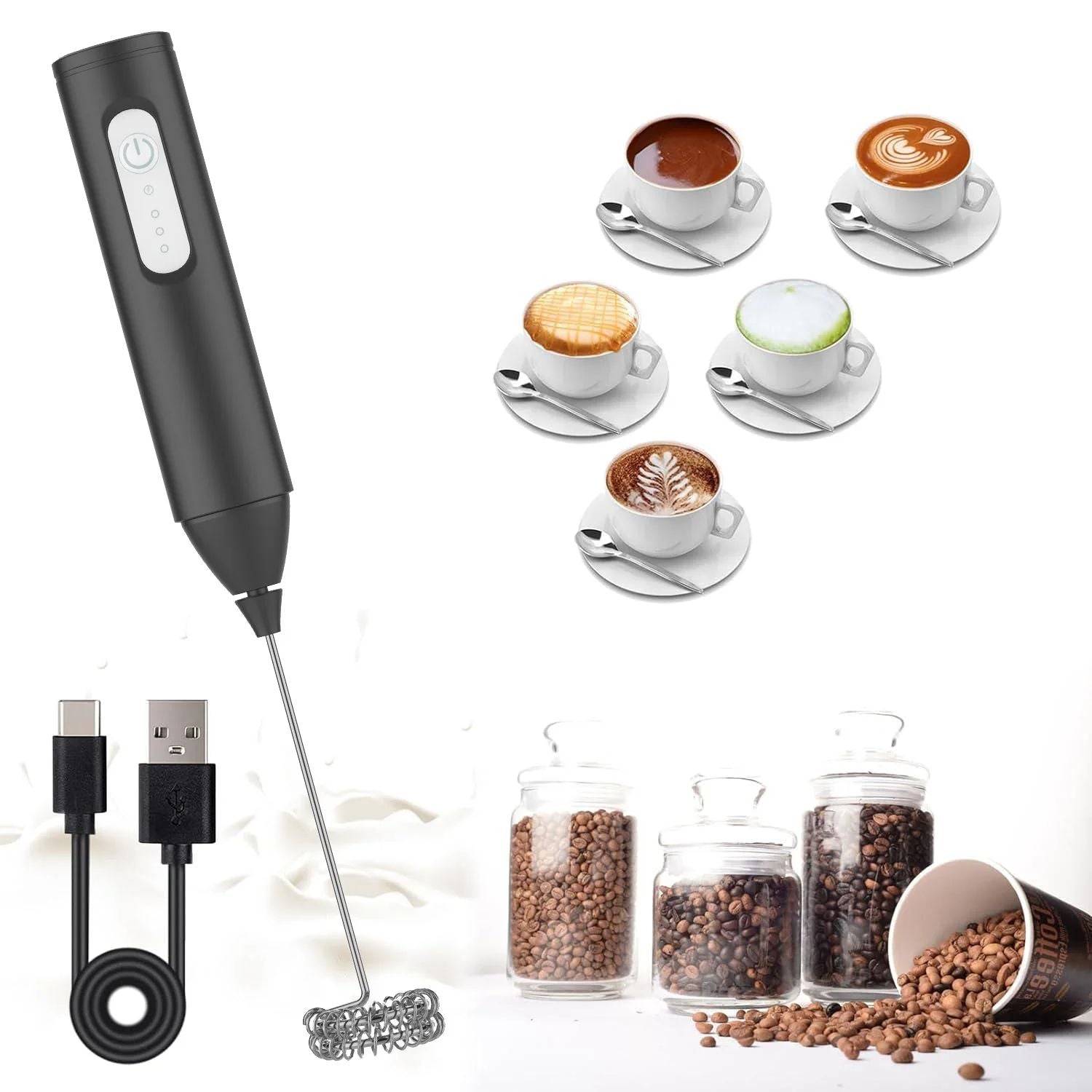 USB Rechargeable MINI Milk Frother Electric Foam Maker, Coffee Whisk, Mixer Egg Beater for Lattes, Hot Chocolate
