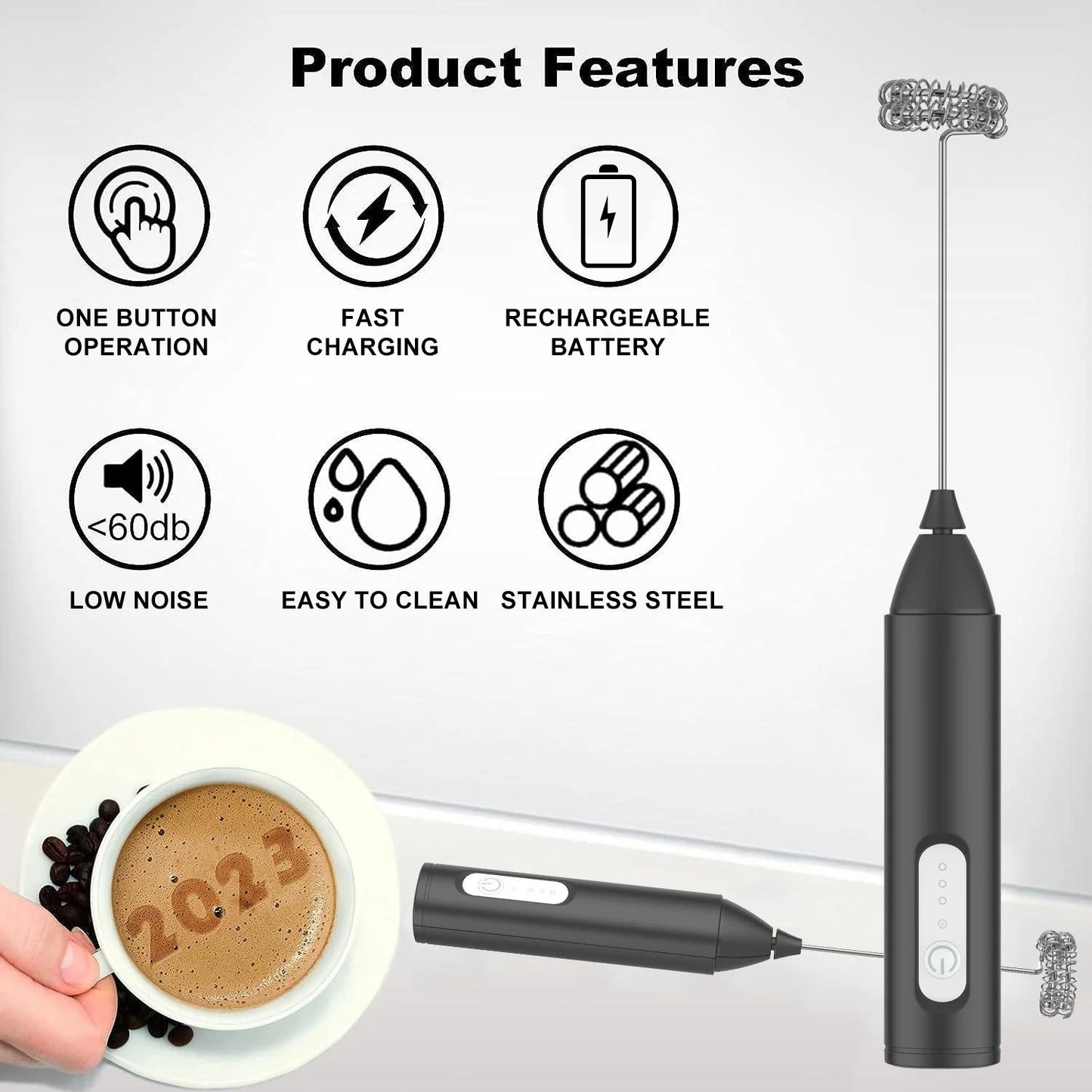 USB Rechargeable MINI Milk Frother Electric Foam Maker Coffee Whisk Mixer Egg Beater For Lattes Hot 1