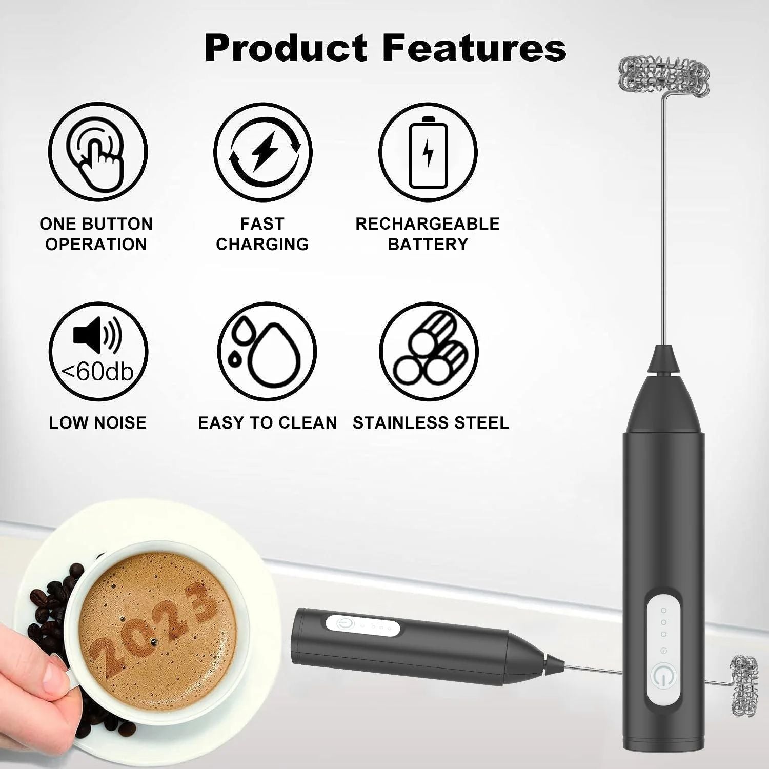 USB Rechargeable MINI Milk Frother Electric Foam Maker Coffee Whisk Mixer Egg Beater For Lattes Hot 1