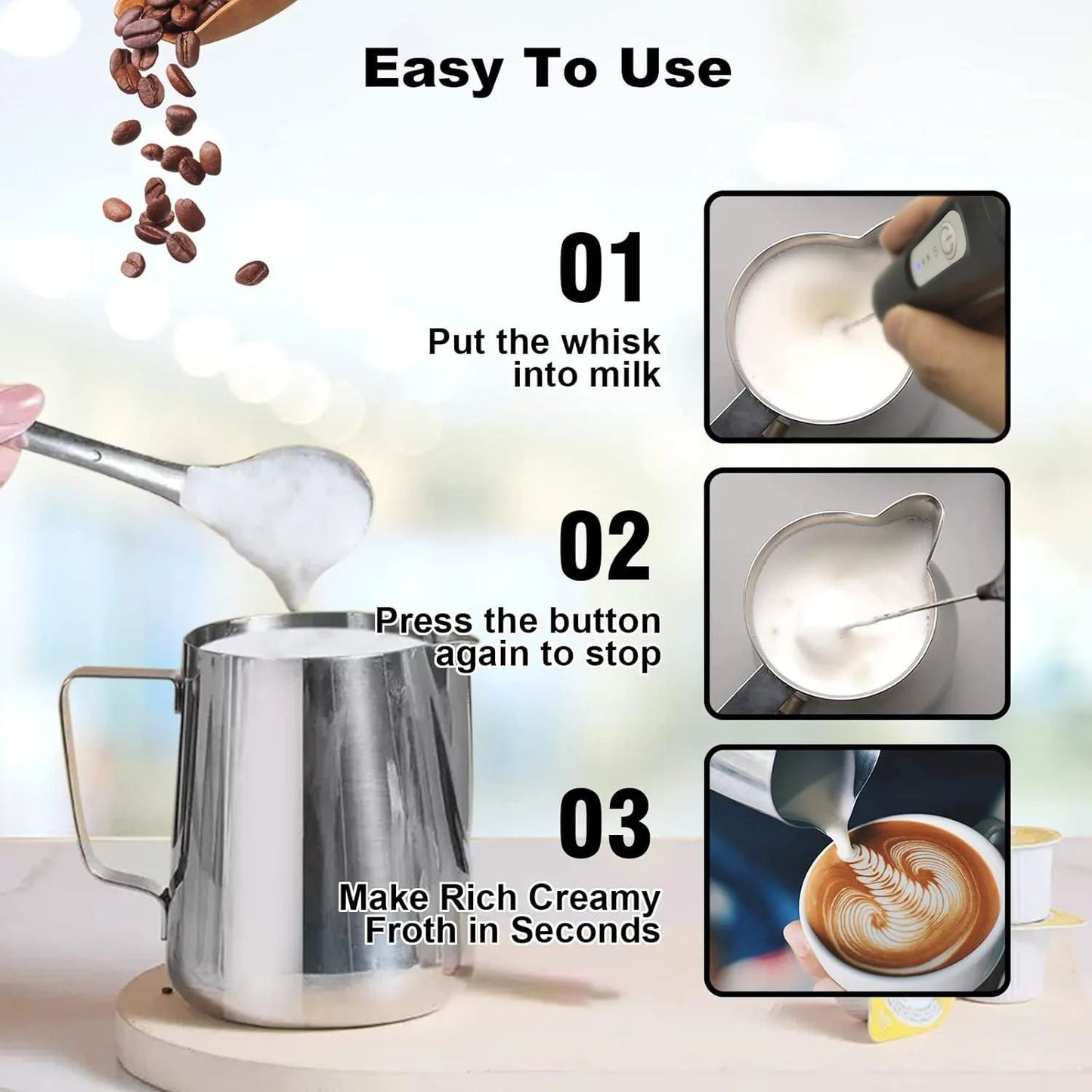 USB Rechargeable MINI Milk Frother Electric Foam Maker Coffee Whisk Mixer Egg Beater For Lattes Hot 3