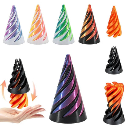 Mini 3D Printed Spiral Cone & Impossible Pyramid Toy, Pass Through Pyramid Sculpture with Vortex Thread Illusion