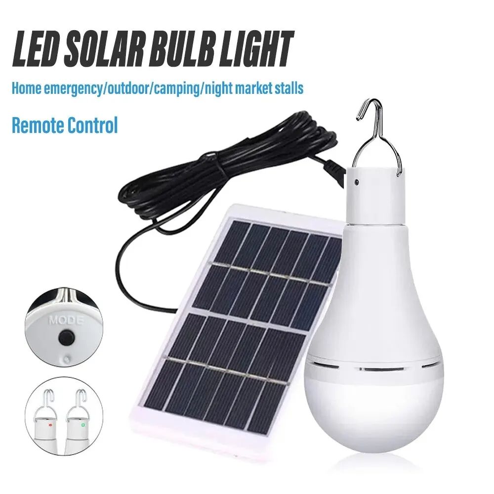 LED Solar Lamp Bulb Outdoor Waterproof Portable Light with Remote, Hanging Solar Garden Light for Camping, Hiking